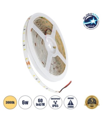 GLOBOSTAR® LILAC 70302 Ταινία LED 6W-m 540lm-m 120° DC 24V Αδιάβροχη IP65 60 x SMD2835 Chip-m Θερμό Λευκό 2700K Dimmable - Sanan SMD Chip - Μ500 x Π0.8 x Υ0.2cm - Ρολό 5 Μέτρων - 5 Χρόνια Εγγύηση